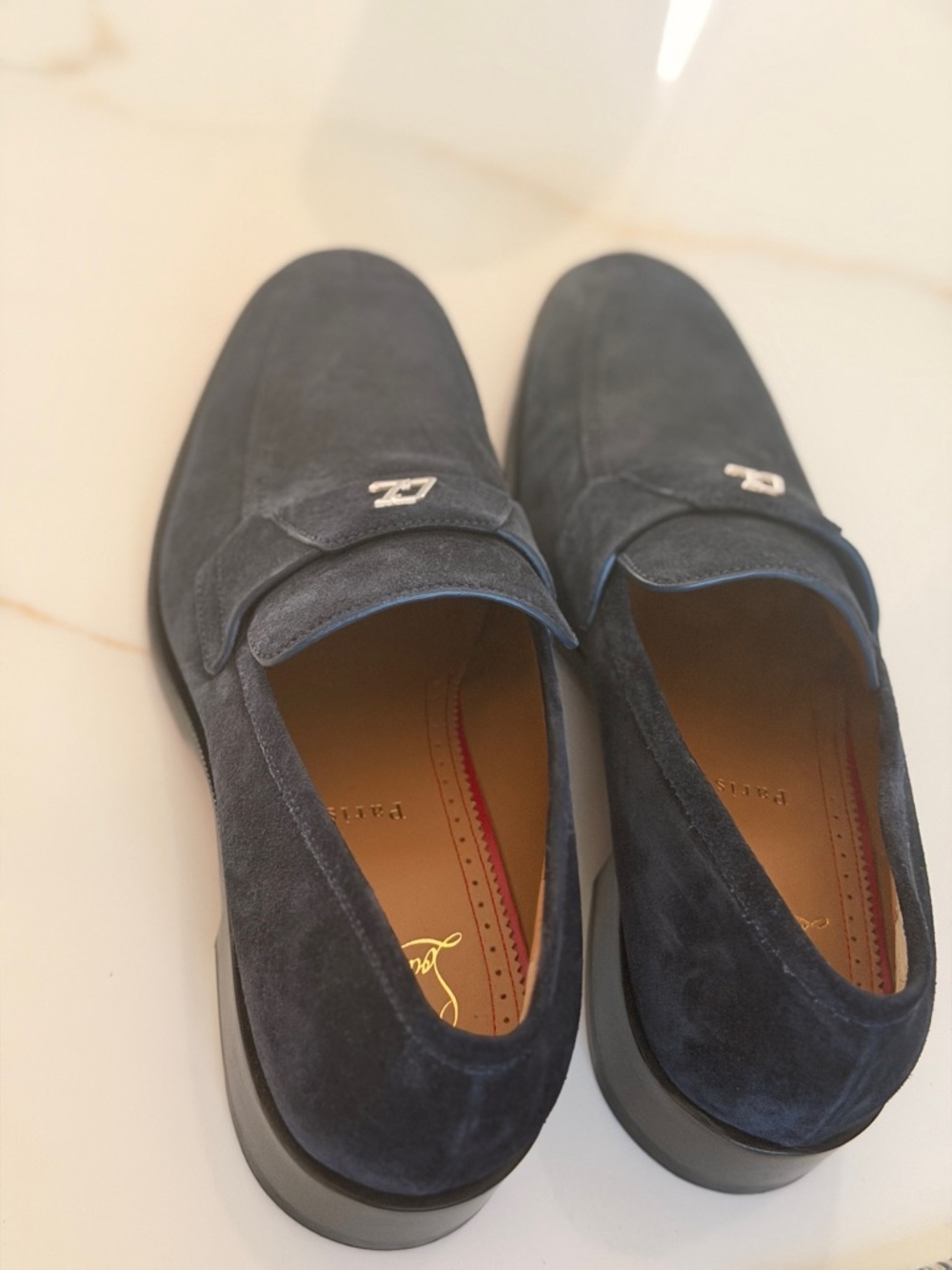 CHRISTIAN LOUBOUTIN - BLUE SUEDE "VARSIMOC" LOAFERS